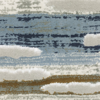 Easton Stripe Beige/ Blue Distressed Cut Pile Rug