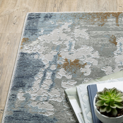 Easton Abstract Grey/ Blue Cut Pile Rug