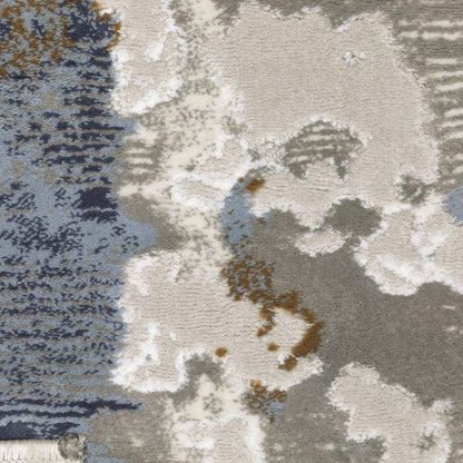 Easton Abstract Grey/ Blue Cut Pile Rug