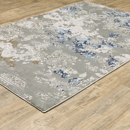 Easton Distressed Grey/ Blue Oriental Cut Pile Rug