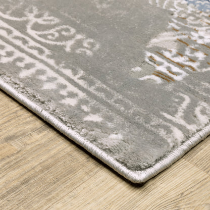 Easton Distressed Grey/ Blue Oriental Cut Pile Rug
