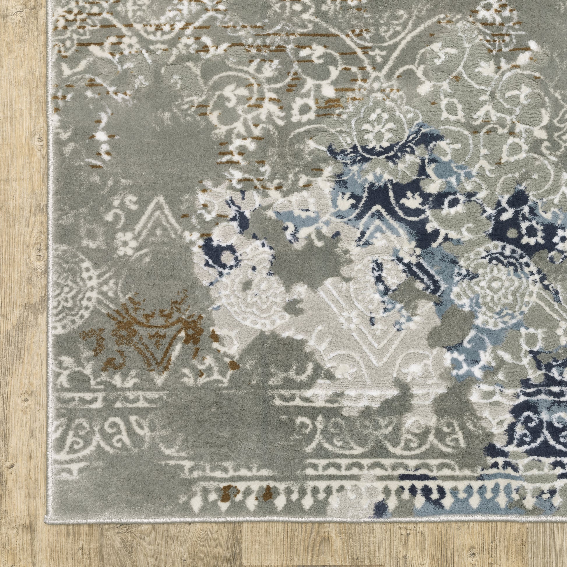 Easton Distressed Grey/ Blue Oriental Cut Pile Rug