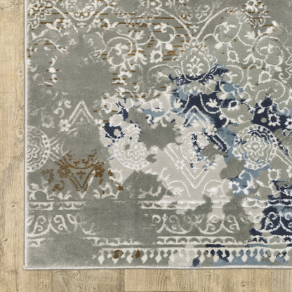 Easton Distressed Grey/ Blue Oriental Cut Pile Rug