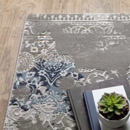 Easton Distressed Grey/ Blue Oriental Cut Pile Rug