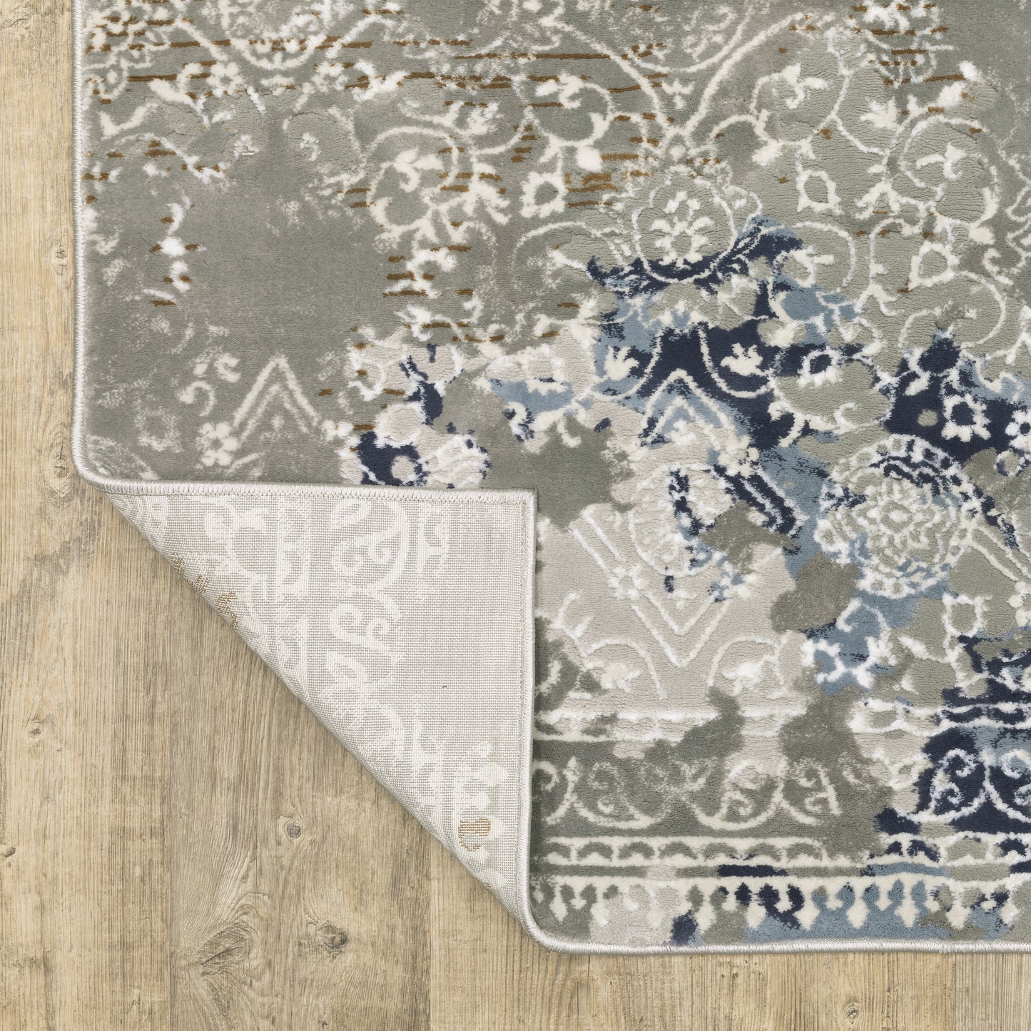 Easton Distressed Grey/ Blue Oriental Cut Pile Rug