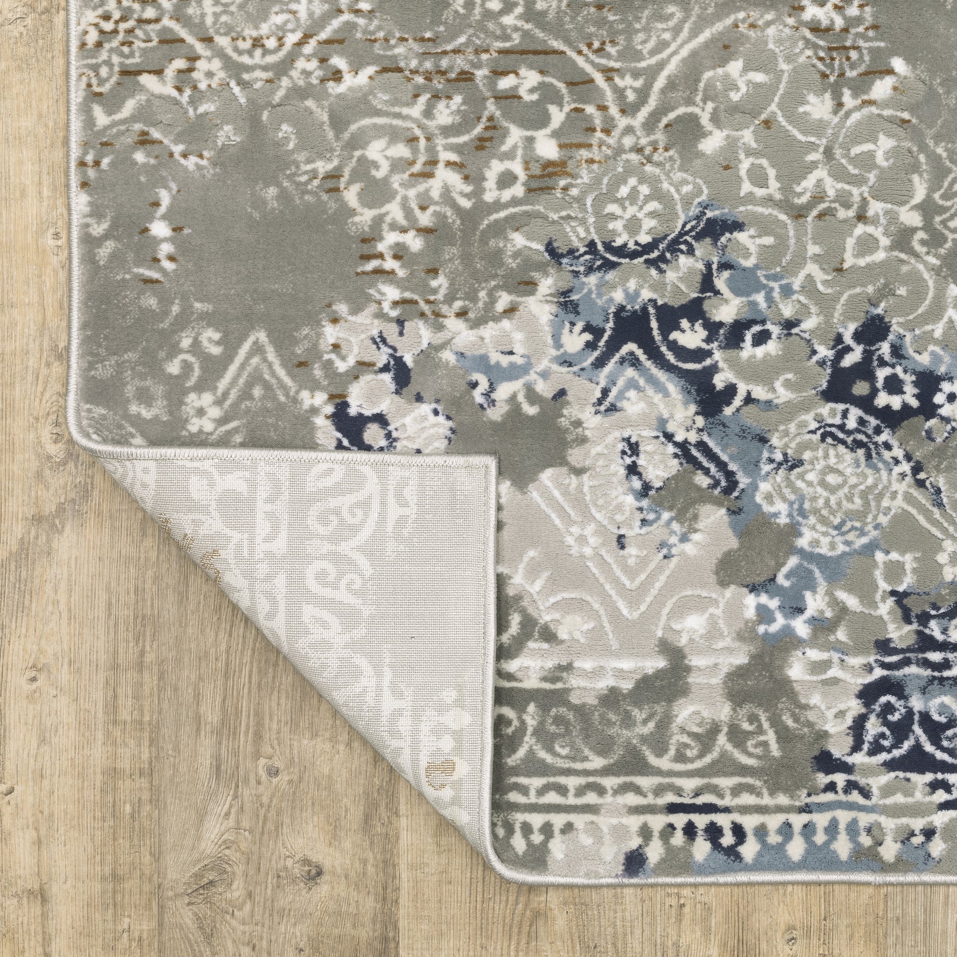 Easton Distressed Grey/ Blue Oriental Cut Pile Rug
