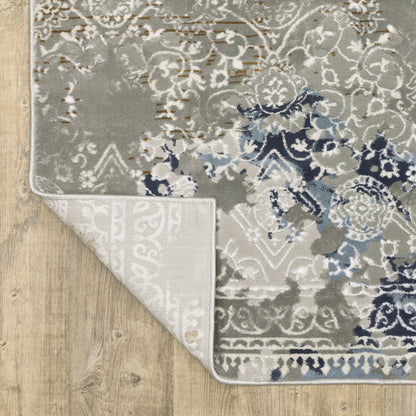 Easton Distressed Grey/ Blue Oriental Cut Pile Rug