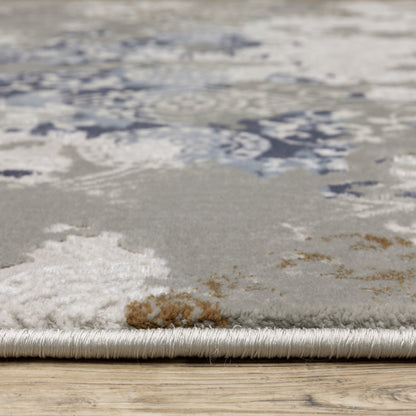 Easton Distressed Grey/ Blue Oriental Cut Pile Rug
