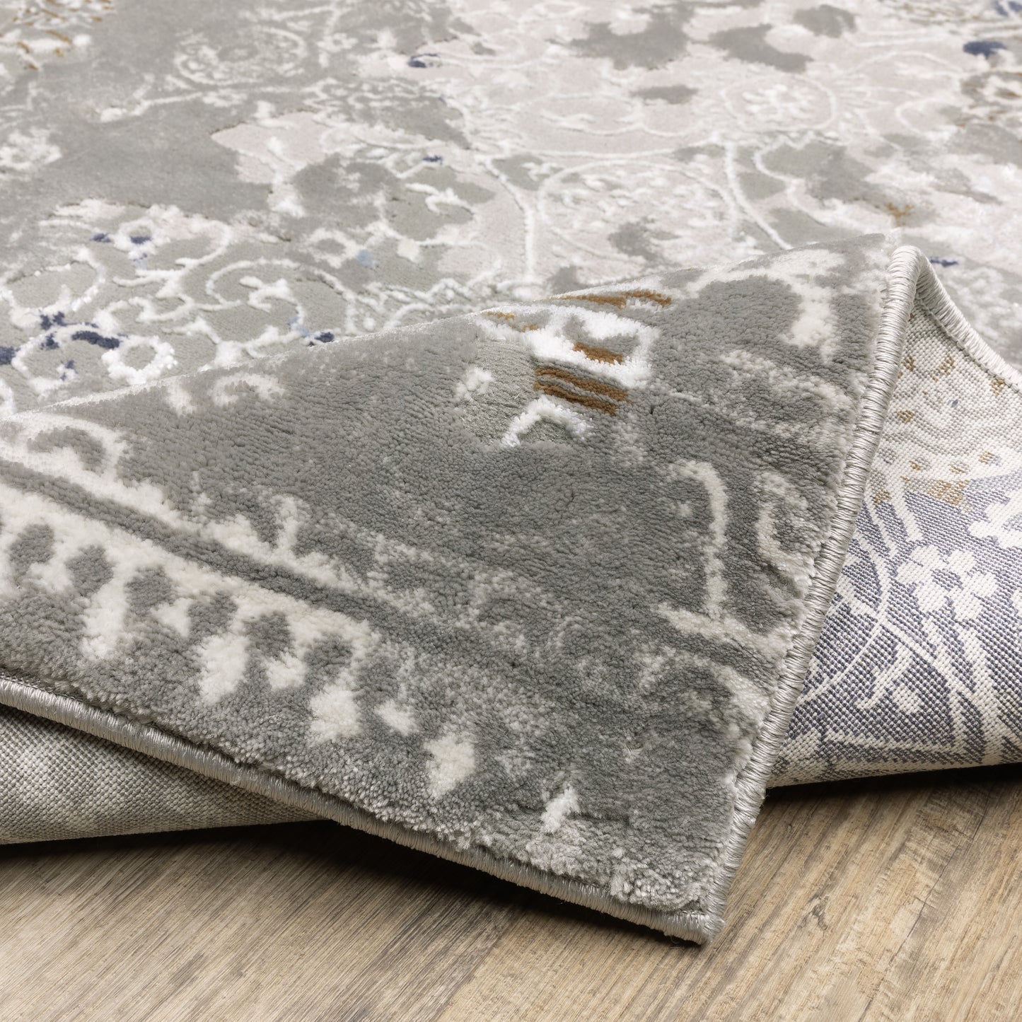 Easton Distressed Grey/ Blue Oriental Cut Pile Rug