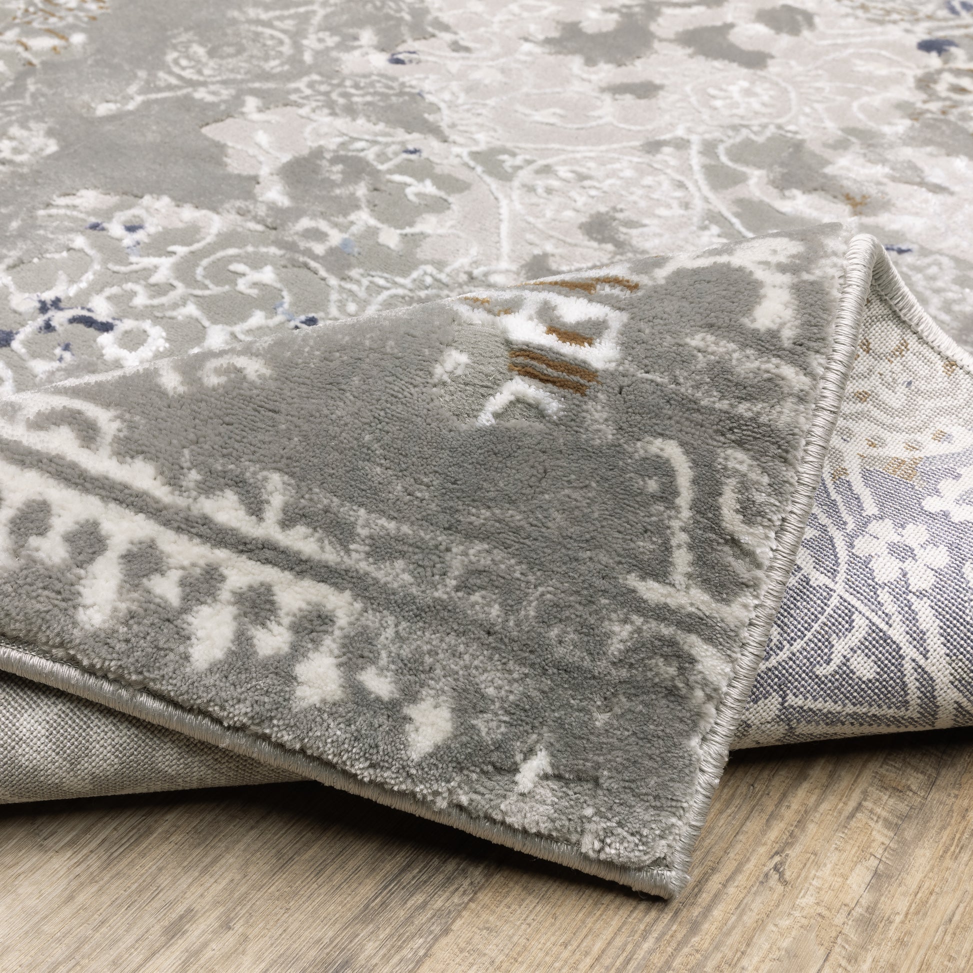 Easton Distressed Grey/ Blue Oriental Cut Pile Rug