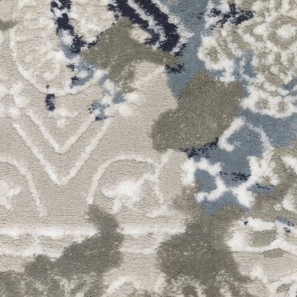 Easton Distressed Grey/ Blue Oriental Cut Pile Rug