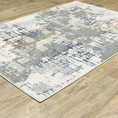 Easton Abstract Ivory/ Blue Cut Pile Rug
