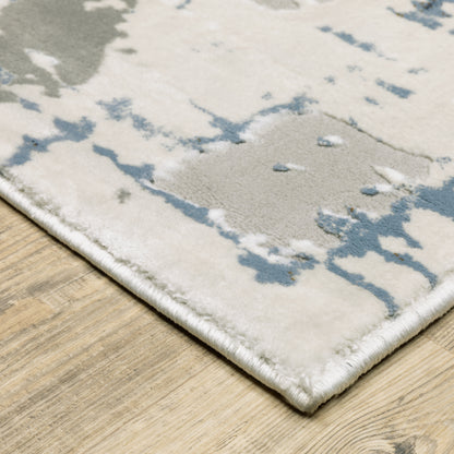 Easton Abstract Ivory/ Blue Cut Pile Rug