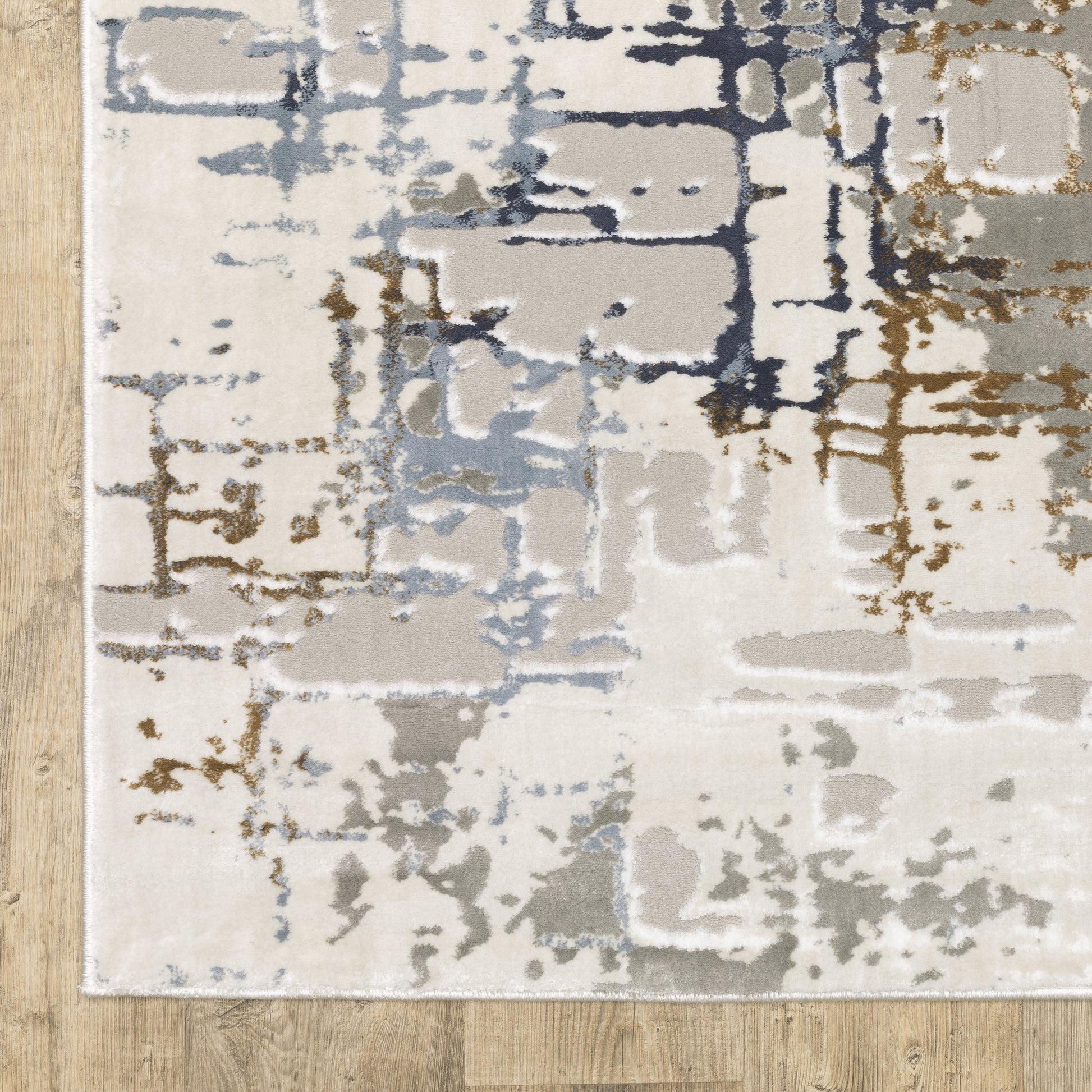 Easton Abstract Ivory/ Blue Cut Pile Rug