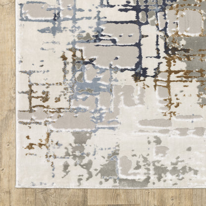 Easton Abstract Ivory/ Blue Cut Pile Rug