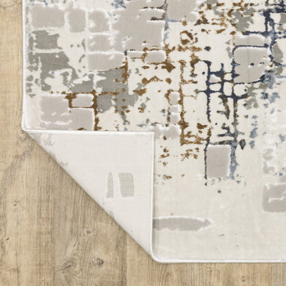 Easton Abstract Ivory/ Blue Cut Pile Rug