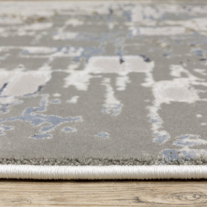 Easton Abstract Ivory/ Blue Cut Pile Rug