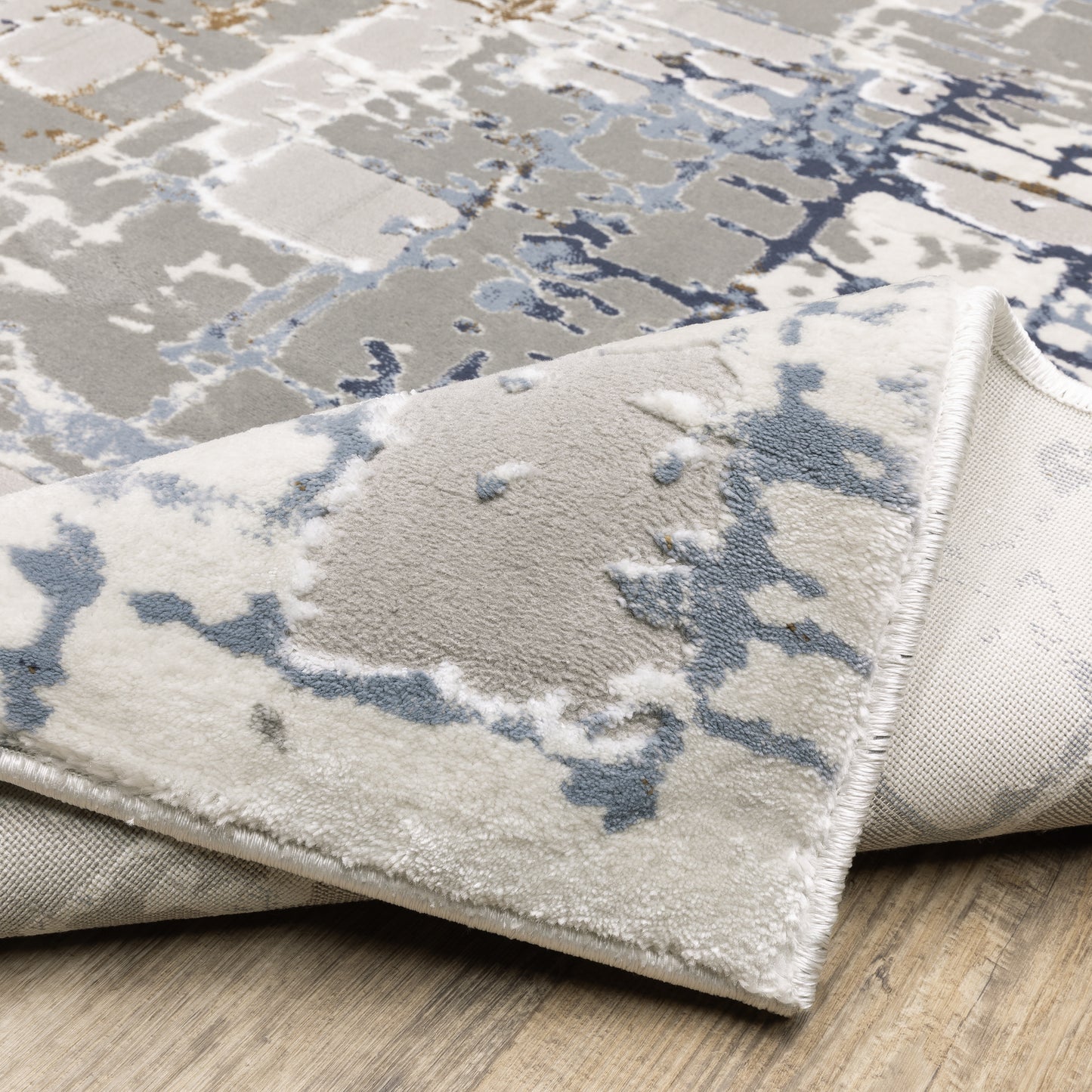 Easton Abstract Ivory/ Blue Cut Pile Rug
