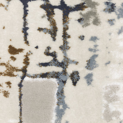 Easton Abstract Ivory/ Blue Cut Pile Rug