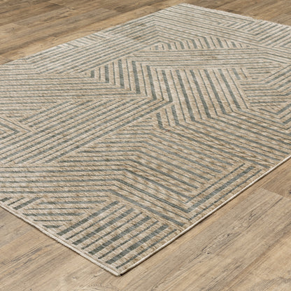 Echo Stripe Beige/ Grey Geometric Cut Pile Rug