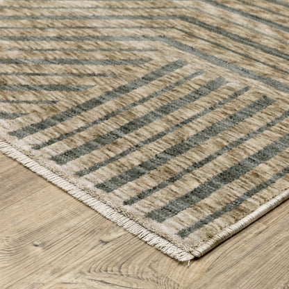 Echo Stripe Beige/ Grey Geometric Cut Pile Rug