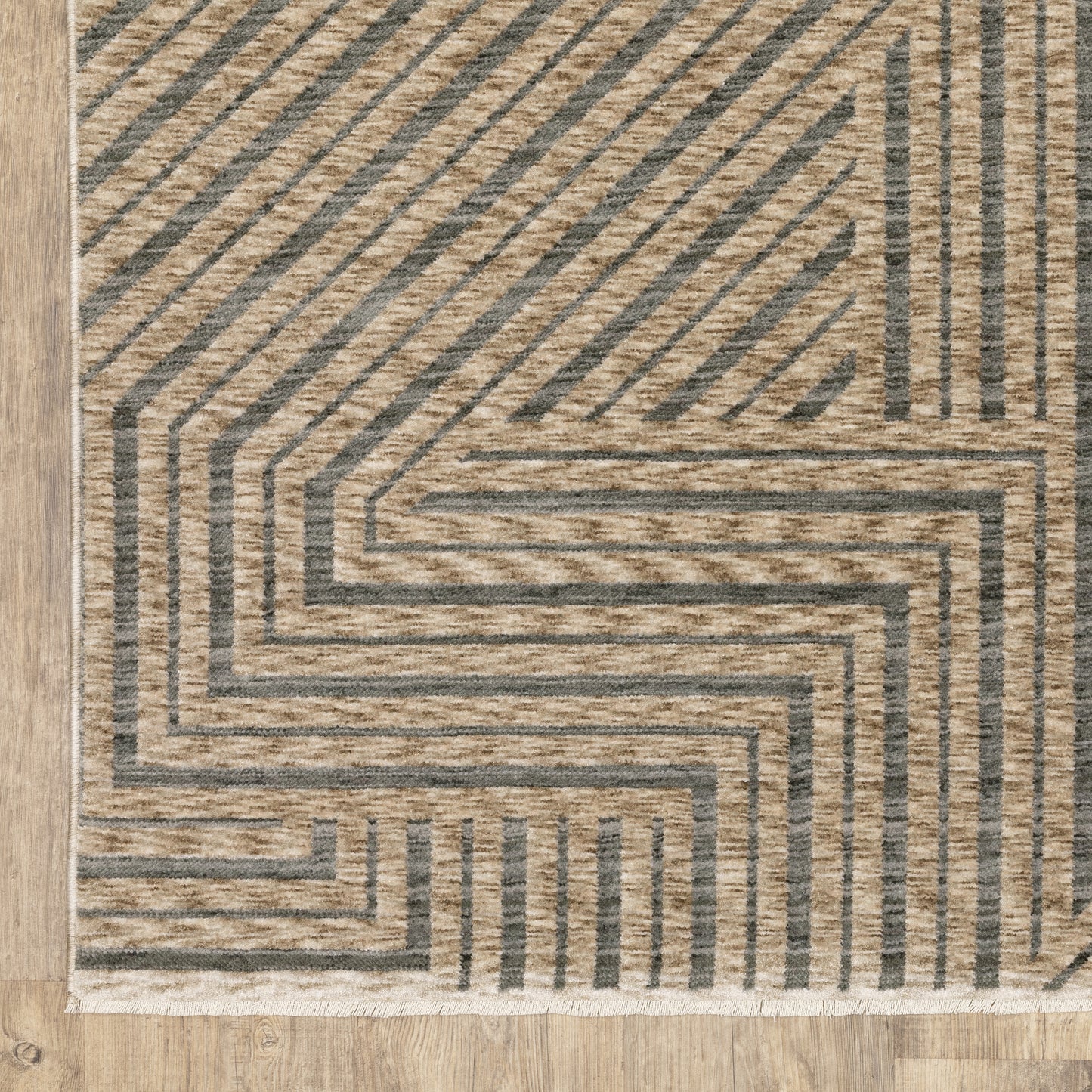 Echo Stripe Beige/ Grey Geometric Cut Pile Rug