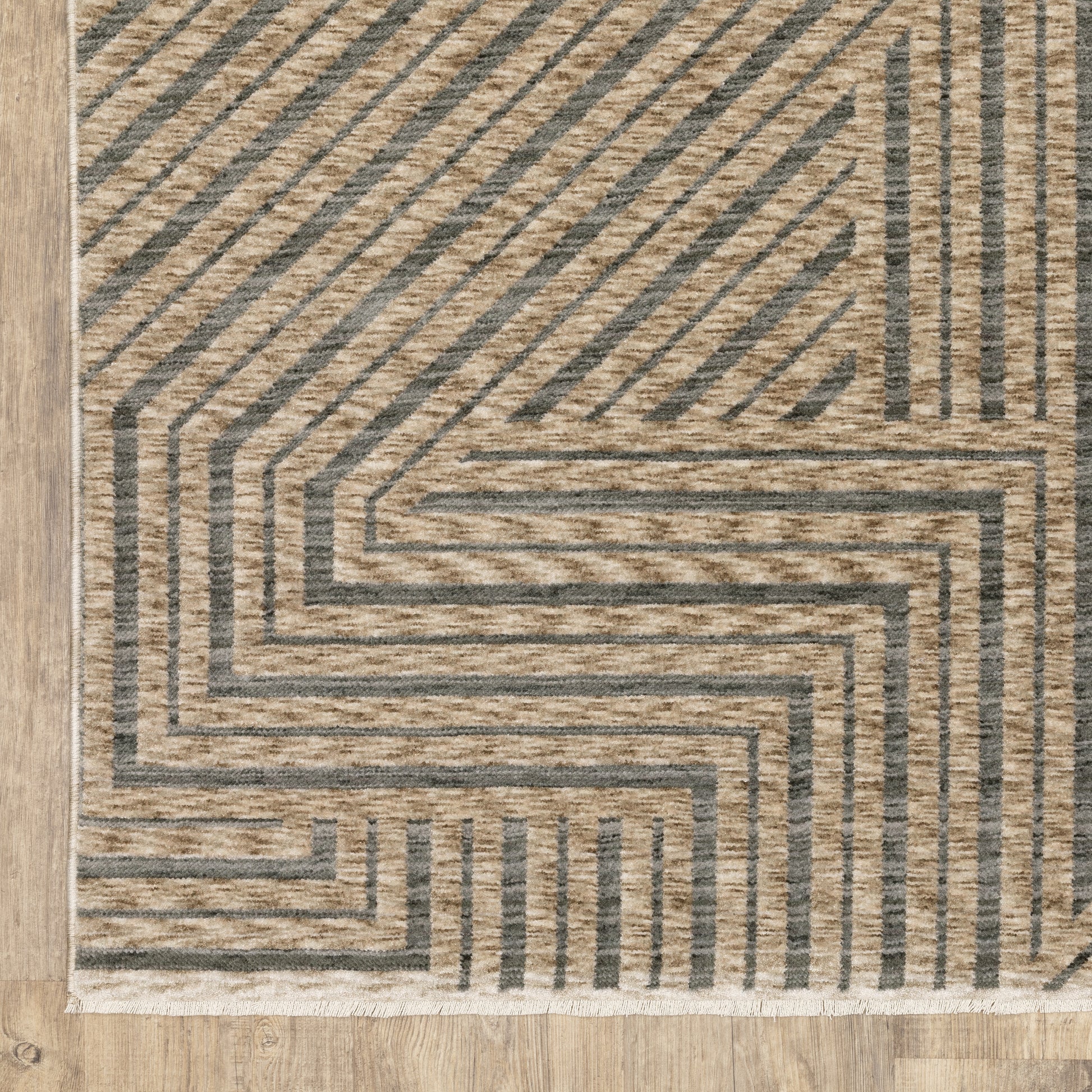 Echo Stripe Beige/ Grey Geometric Cut Pile Rug