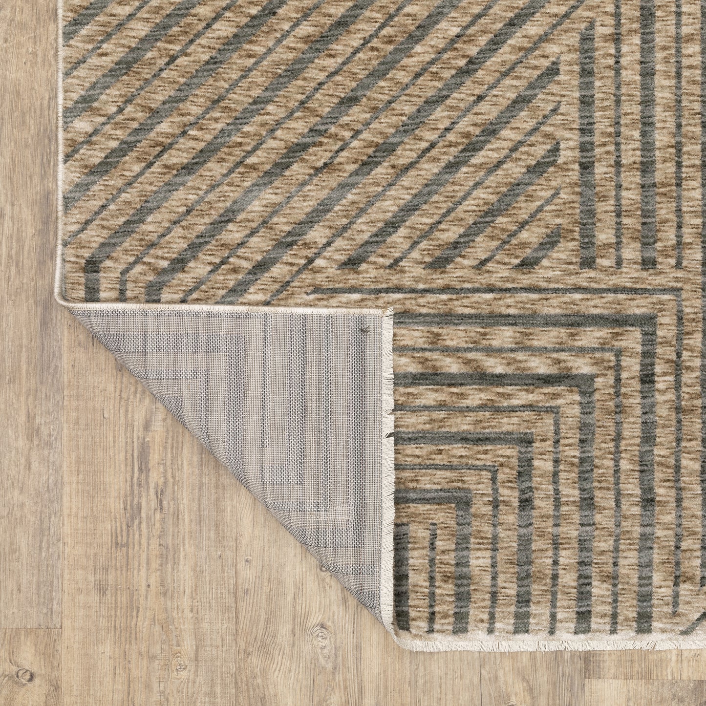 Echo Stripe Beige/ Grey Geometric Cut Pile Rug