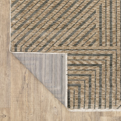 Echo Stripe Beige/ Grey Geometric Cut Pile Rug