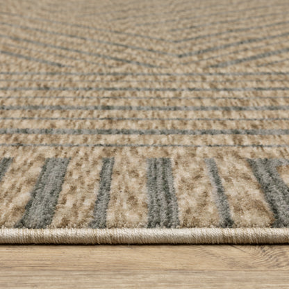 Echo Stripe Beige/ Grey Geometric Cut Pile Rug