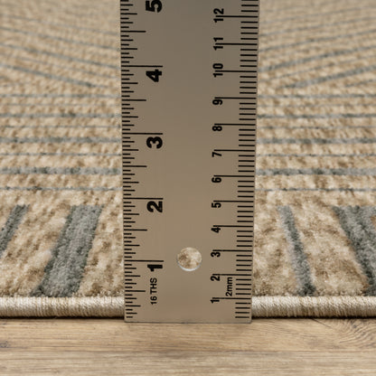 Echo Stripe Beige/ Grey Geometric Cut Pile Rug