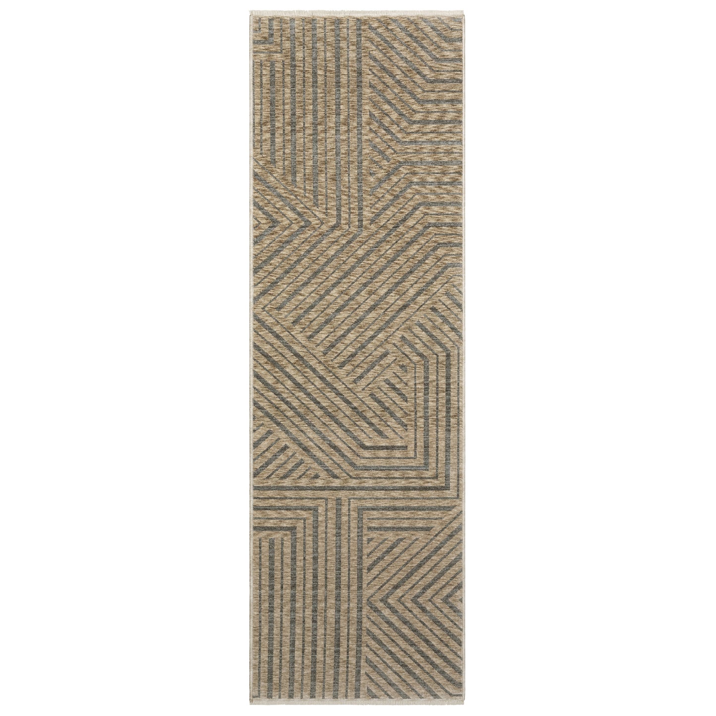 Echo Ech01 Beige/ Grey Stripe Geometric Rug