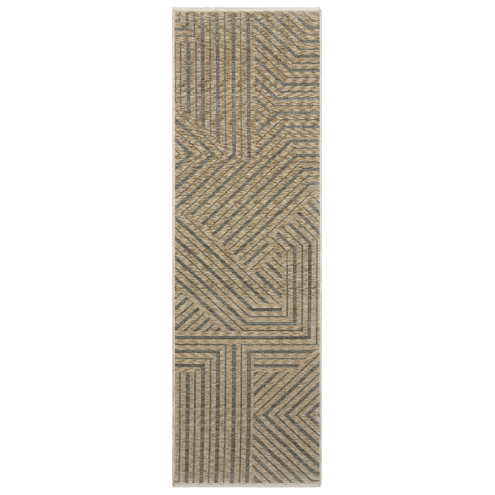 Echo Ech01 Beige/ Grey Stripe Geometric Rug