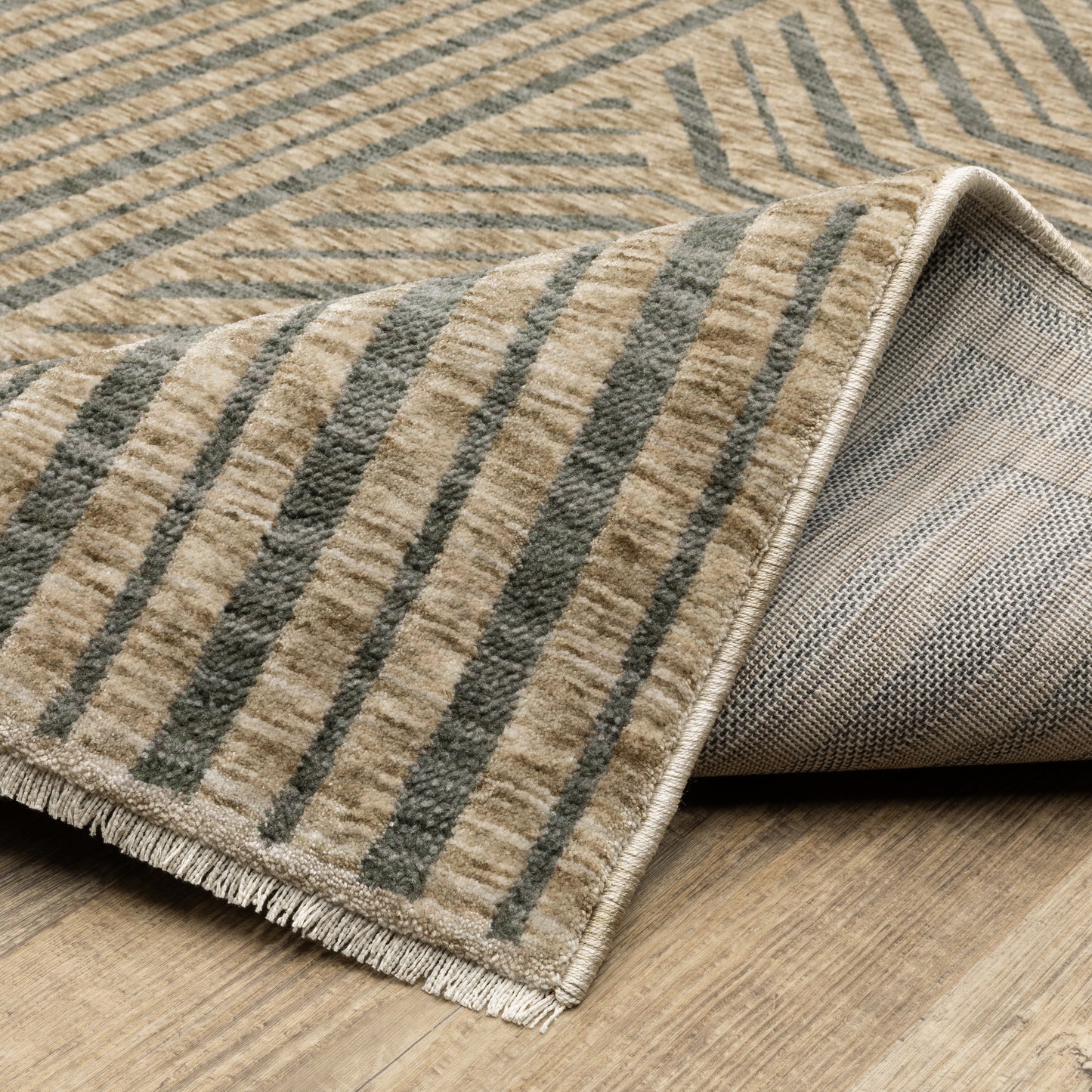 Echo Stripe Beige/ Grey Geometric Cut Pile Rug