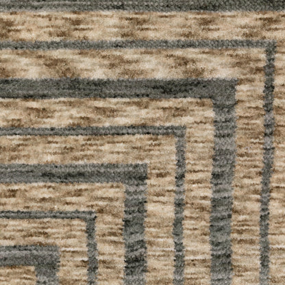 Echo Stripe Beige/ Grey Geometric Cut Pile Rug