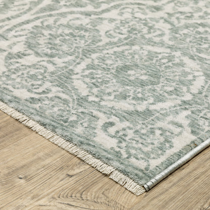 Echo Medallion Green/ Ivory Floral Cut Pile Rug