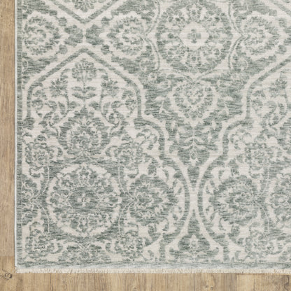 Echo Medallion Green/ Ivory Floral Cut Pile Rug