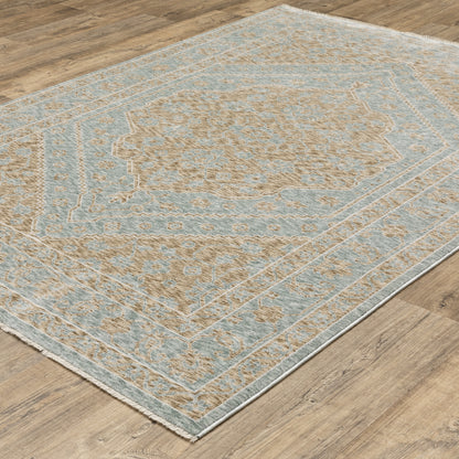 Echo Medallion Beige/ Blue Cut Pile Rug
