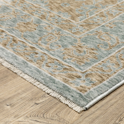 Echo Medallion Beige/ Blue Cut Pile Rug