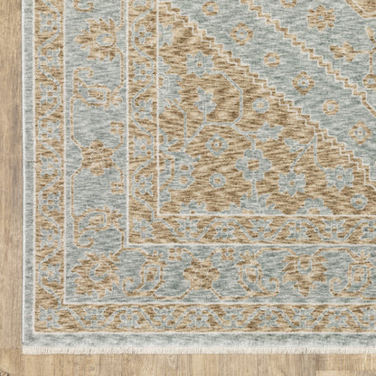 Echo Medallion Beige/ Blue Cut Pile Rug
