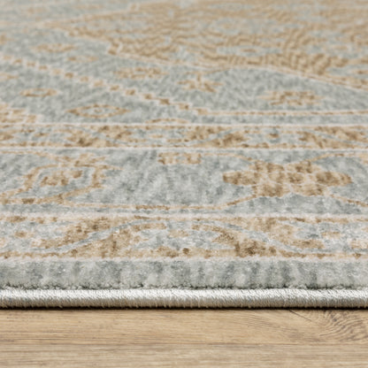 Echo Medallion Beige/ Blue Cut Pile Rug
