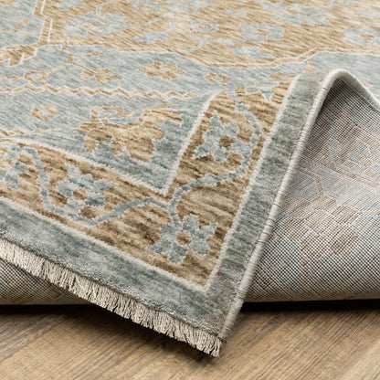 Echo Medallion Beige/ Blue Cut Pile Rug