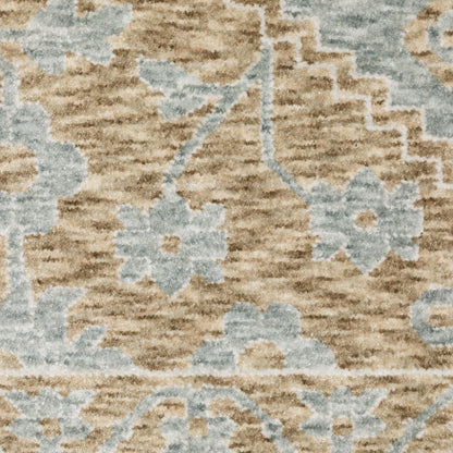 Echo Medallion Beige/ Blue Cut Pile Rug