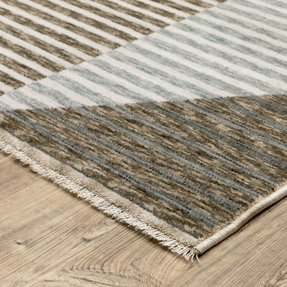 Echo Stripe Beige/ Grey Geometric Cut Pile Rug