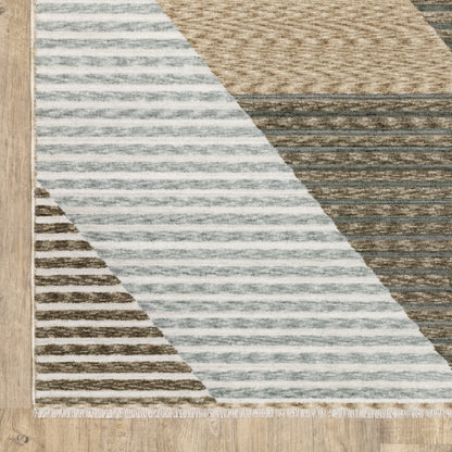 Echo Stripe Beige/ Grey Geometric Cut Pile Rug