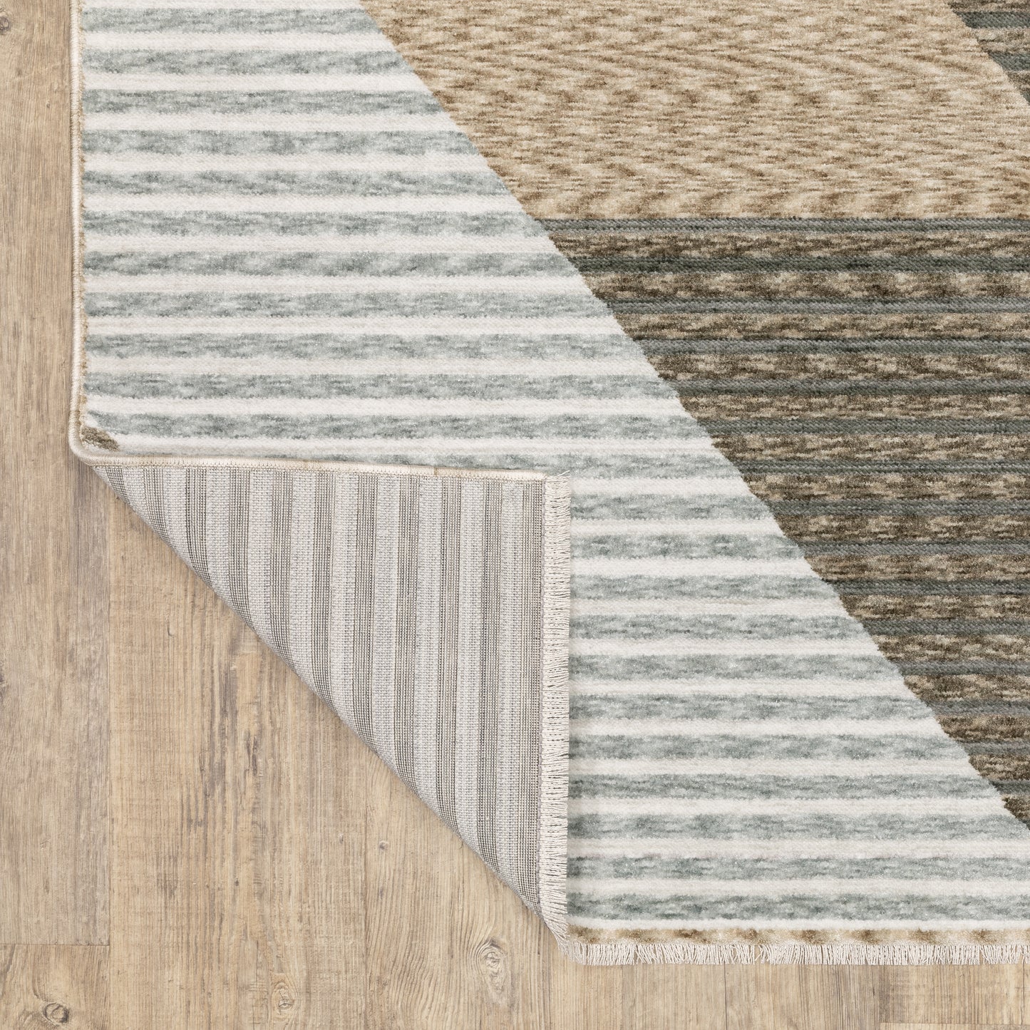Echo Stripe Beige/ Grey Geometric Cut Pile Rug