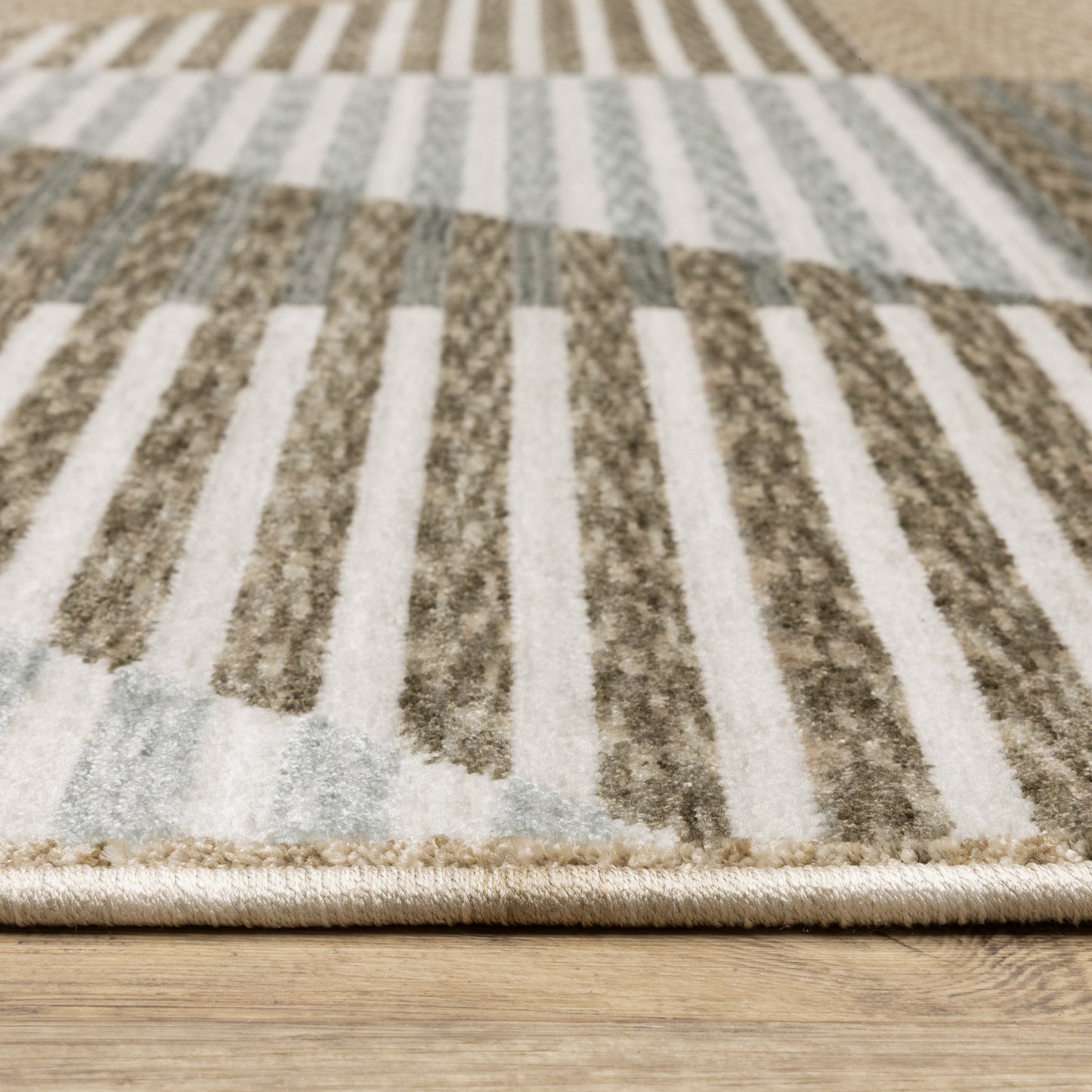 Echo Stripe Beige/ Grey Geometric Cut Pile Rug