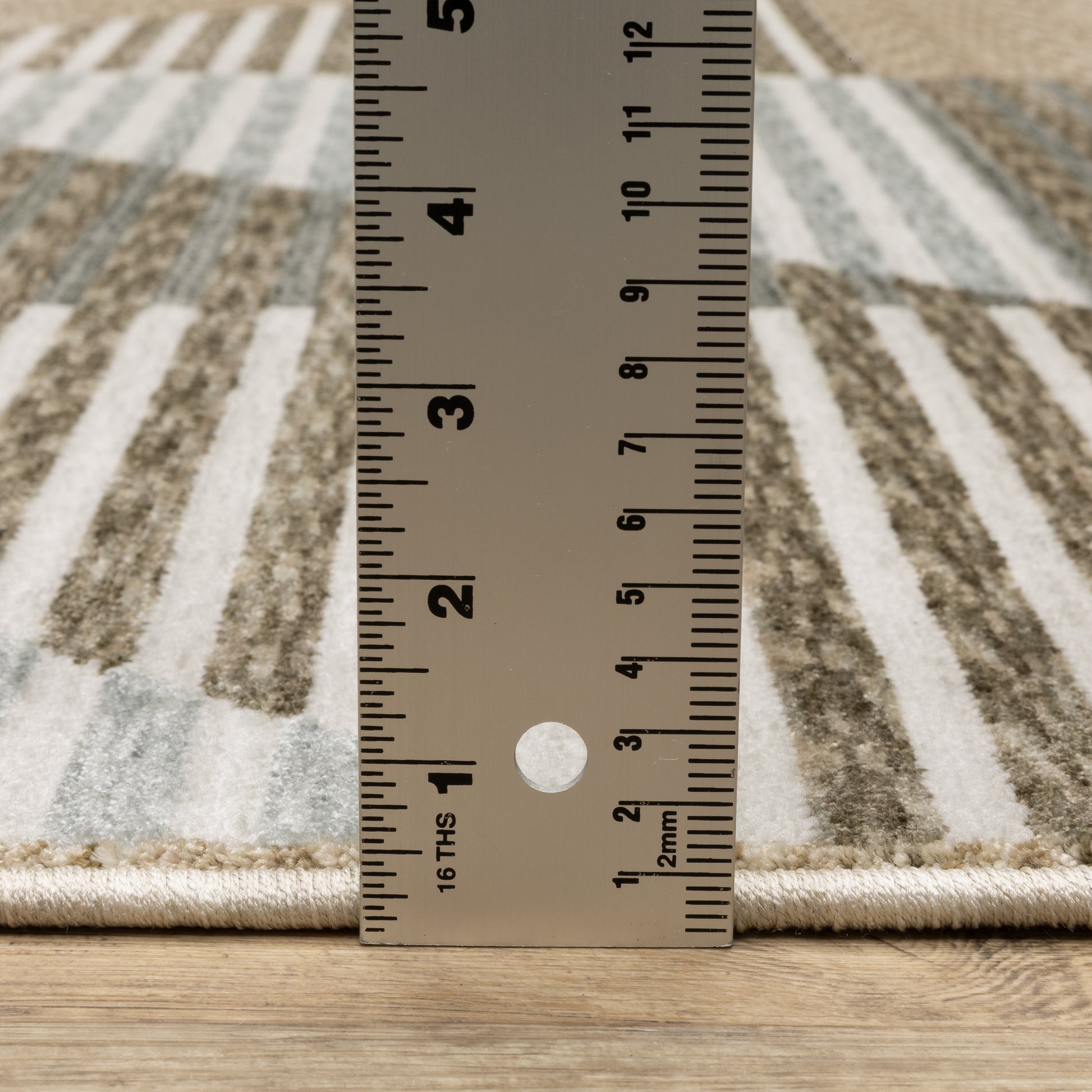 Echo Stripe Beige/ Grey Geometric Cut Pile Rug