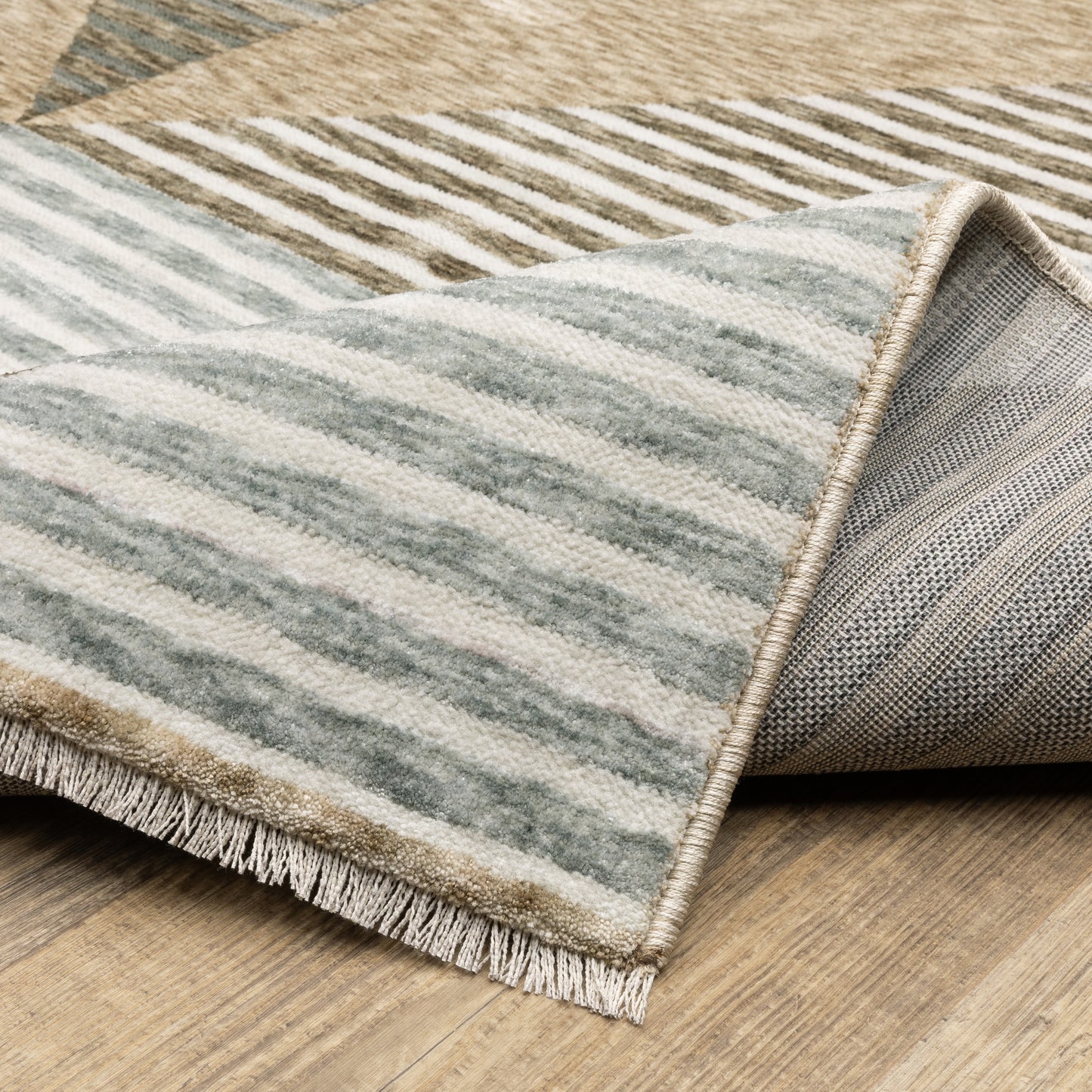 Echo Stripe Beige/ Grey Geometric Cut Pile Rug