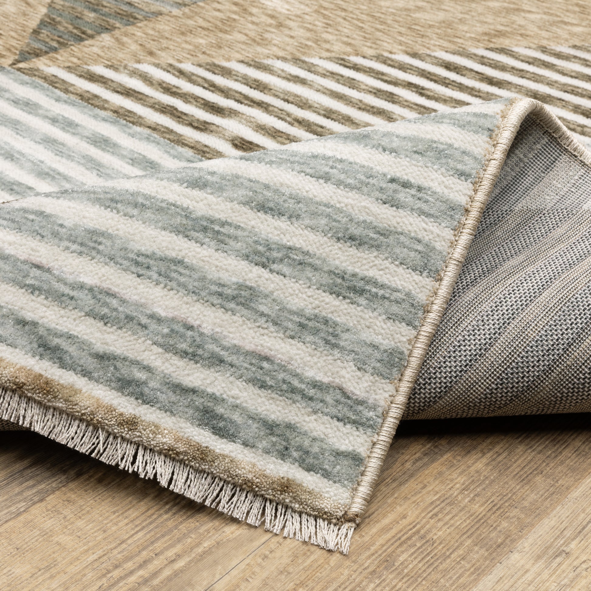 Echo Stripe Beige/ Grey Geometric Cut Pile Rug